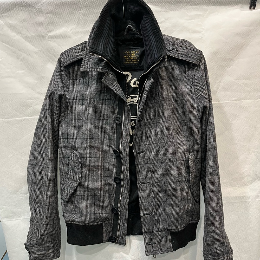 RARE! Scotch & Soda Military G-1 Bomber Jacket Grey Prince of Wales Check M